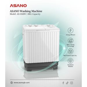 Asano AS-SX8W - Twin Tub Washing Machine - 8kg - White