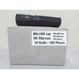 Strong 90L Trash Bags – 50 Micron Black Bin Liners, 100 Pieces for Home & Commercial Use