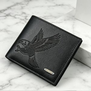 ASCENT Men's Leather Eagle Embossed Wallet Large Capacity with Photo Holder & Multi-Card Slots Business Style - Black