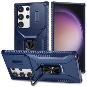 Samsung Galaxy S26 Ultra Case Slide Window Lens Protection with Magnetic Stand Ring - Blue