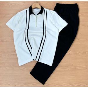 Quality Men Kaftan Top & Down - White / Black 