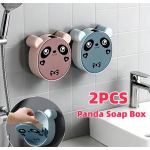 2PCS Wall-Mounted Cartoon Panda  Soap Box with Lid Light Luxury Soap Holder Punch-Free Soap Box Drain Laundry Soap Box For Bathroom Kitchen