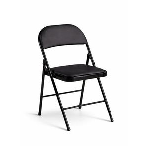 Folding Padded Chair with Backrest, Faux Leather Seat & Metal Frame - (W46 x D52 x H78)cm / (W18.1 x D20.4 x H30.7)inch - Black