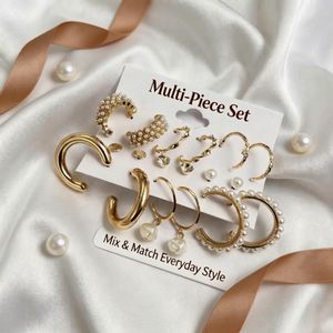 9 Pair Women Earrings Set Ladies Earrings - Gold