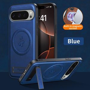 Google Pixel 9 Pro XL High Quality MAGSAFE, Wireless Charging luxury leather Case With Kick-Stand-Blue