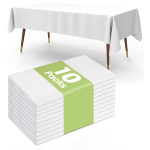 Flushrenic 10-pack disposable tablecloths, plastic rectangular tablecloths, waterproof decorative tablecloths, 54 x 108-inch tablecloths, suitable for parties, picnics, weddings, indoor or outdoor use, disposable tablecloths, white plastic tablecloths, rectangular