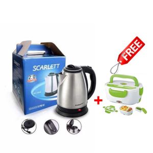 Scarlett Electric Kettle 2 Litres - Silver/Black + Free Electric Lunch Box