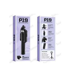 P19 Selfie Stick with 360 Rotating Pan Tilt - Black