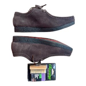 Clarks Handcrafted suede chocolate leather wallabies + free suede shoe cleaner.