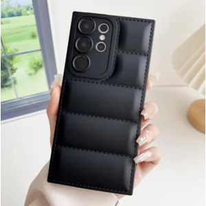 New Trendy Fashion Airbag Down Jacket Anti-Drop Phone Case for Samsung Galaxy S25 Ultra, S24 Ultra, S24, S23 Ultra, A55, Black. 