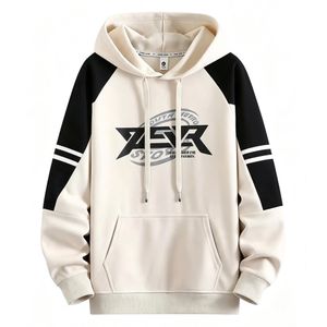 Men's Loose Black Printed Sweatshirt - Street Style Long-Sleeved Pullover P81-Biege