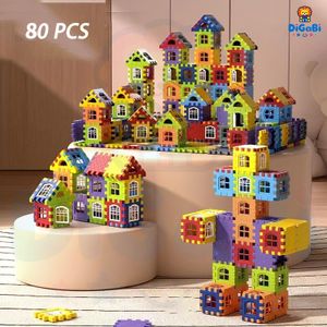 Digabi 80PCS New Large-Sized Building Blocks for Playhouses, Suitable for Boys And Girls, Perfect for Pretend Play, Birthday Gifts, Featuring Big Pieces with Windows And Versatile 3D Designs