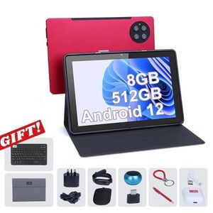 Cidea C Idea  Tablets, 10 Inches Android 12 Sim 8GB+512GB Storage Keyboard Tab PC(Red)