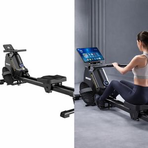 Magnetic Rowing Machines for Home 350 LB Weight Capacity, 32 Levels Resistance Row Machine with Dual Slide Rail Space-Saving Vertical Storage - Black