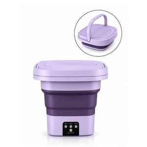 Portable Folding Washing Machine with 11L Rated Capacity, Touch Control Panel, 10-Minute Wash, 2-Minute Dehydration & Drain Basket - Purple