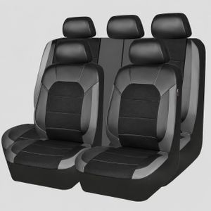 Mythco Universal 5-Seat Car Seat Covers 9-Piece Set - Breathable PU Leather, Airbag Safe, Black and Grey