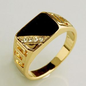 New Style Men's Gold Ring with Black Zircon: A Unique & Creative Triangular Oil-Dropped Zircon-Inlaid Design for a Temperamental Look