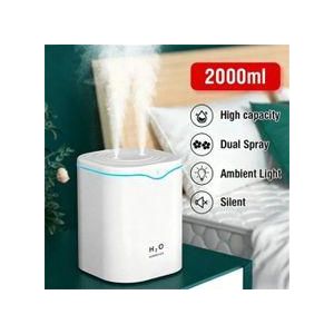 WakeView USB Double Spray Humidifier 2L - White, 12-20h Runtime, Whisper-Quiet, Ideal for Home & Office