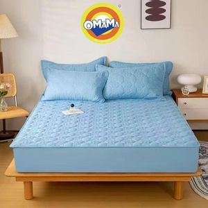 OMAMA HOME TEXTILE Quilted Mattress Cover Set with 2 Pillow Covers – Geometric Pattern Bed Protector