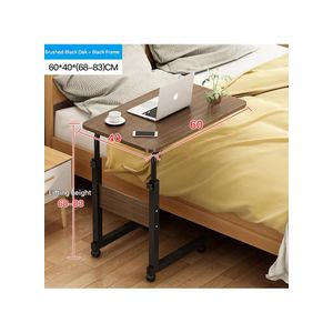 Multi-Functional Overbed Adjustable Desk Cart with Wheels, Monitor Shelf, Steel Frame & Sturdy MDF Tabletop - (L60 x W40 x H68-83)cm / (L23.6 x W15.7 x H26.8-32.7)inch - Brown