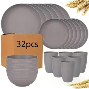 Quality 32 Pieces Unbreakable Plastic Wheat Straw Dinnerware set