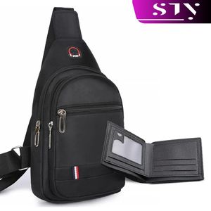 STY Men Chest Bag + Wallet Set Small Sling Bag Short Wallet Small Double-layer Bag PU Horizontal
