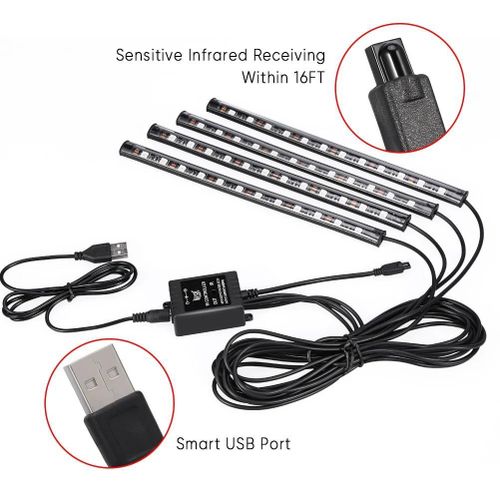 Generic 4pcs Car LED Light Strip Music Sync Interior Lighting Kit Underdash Ambient Lights with Remote Control - image 3