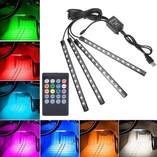 Generic 4pcs Car LED Light Strip Music Sync Interior Lighting Kit Underdash Ambient Lights with Remote Control - image 6