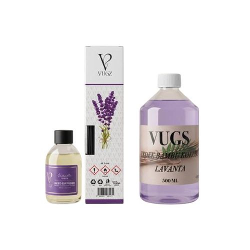 Generic VUGZ Lavender (Lavanta) Reed Diffuser Set - 100ml Diffuser & 500ml Large Refill Pack