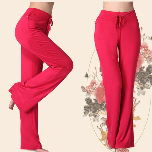 Shop Generic Women Solid Color High Waist Drawstring Wide Leg Long Pants  Yoga Dance Trousers Wide Leg for yoga running jogging gymnastics(#Red)  Online