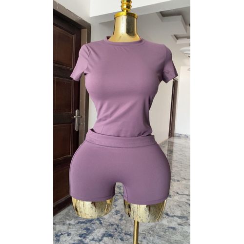 product_image_name-Generic-2-Piece Women’s Fitted Top & Shorts Set- Purple-1