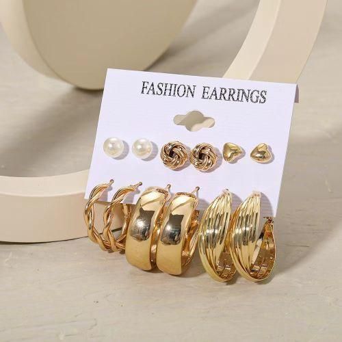 product_image_name-Fashion-6 Pairs Of Women's Hoop Diamond Set Geometric Wind Earrings-2
