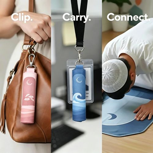 Generic Portable Keychain Prayer Mat, Mini Foldable Travel Prayer Rug, Lightweight Pocket Prayer Mat with Keyring  - Green - image 2