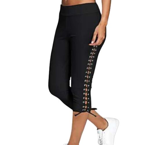 Fashion Women Plus Size Solid Hollow Elastic Waist Casual Leggings