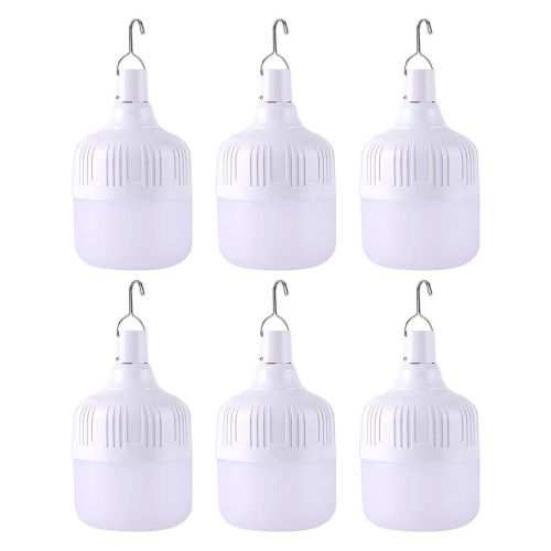 Generic 6 Pack 60W Rechargeable LED Light Bulb Waterproof Lamp for Home Camping Tent Emergency Use