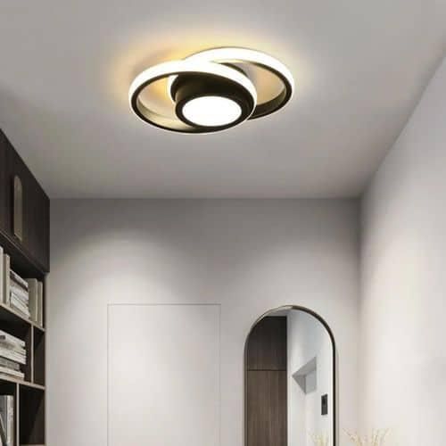 Generic Modern Triple-Ring Concentric LED Ceiling Light – Flush Mount Acrylic Ceiling Lamp – Black Circular Interior Fixture (Warm White)