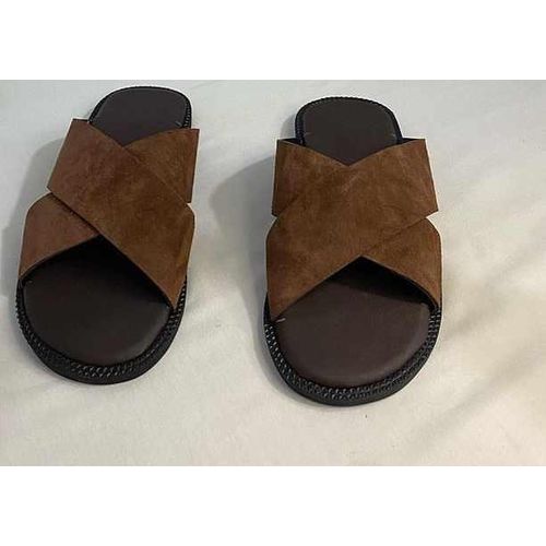 Men'S Crossed Leather Slippers - Brown