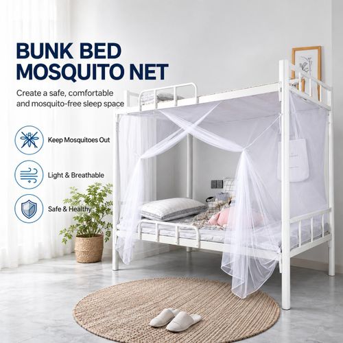 Dou-color Bunk Bed Mosquito Net, 360° Full Enclosure, Fine Mesh, Breathable, Easy Access, Machine Washable