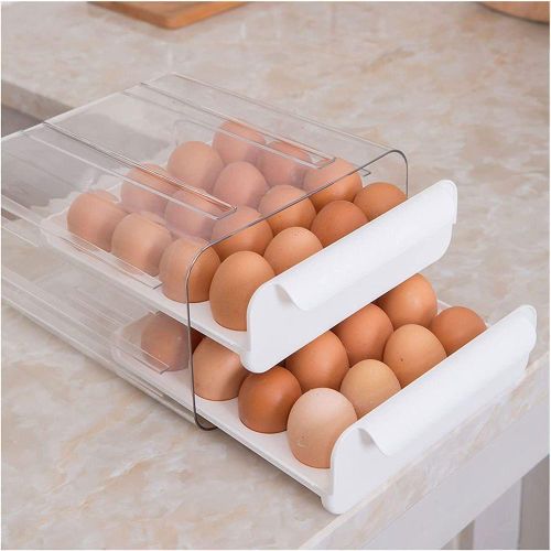 Generic 2-Tier Drawer-Style Double Layer Stackable Grid Egg Holder/ Dispenser Box & Refrigerator Storage Container Rack Tray - White - image 2