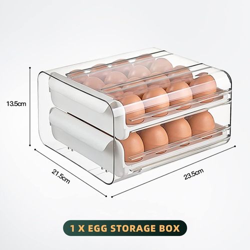Generic 2-Tier Drawer-Style Double Layer Stackable Grid Egg Holder/ Dispenser Box & Refrigerator Storage Container Rack Tray - White - image 8
