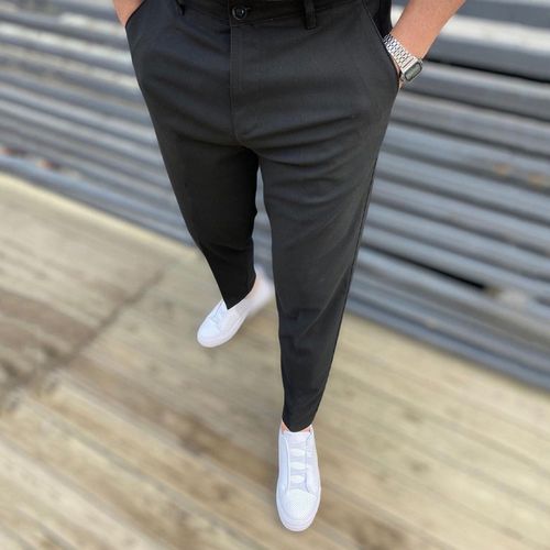 Men's Casual Pants Social Slim Fit Black Trousers Fashion Elastic