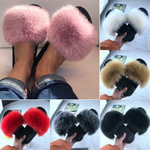 Sapphire Fox Fur Slides, Real Fur Slides, Fur Slippers, Fluffy Slides,  Summer Slippers