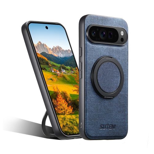 Google Pixel 9 Pro XL High Quality Leather Case,Wireless charging support, Magsafe 360 degrees Ring Bracket Kickstand shell - Blue - image 4