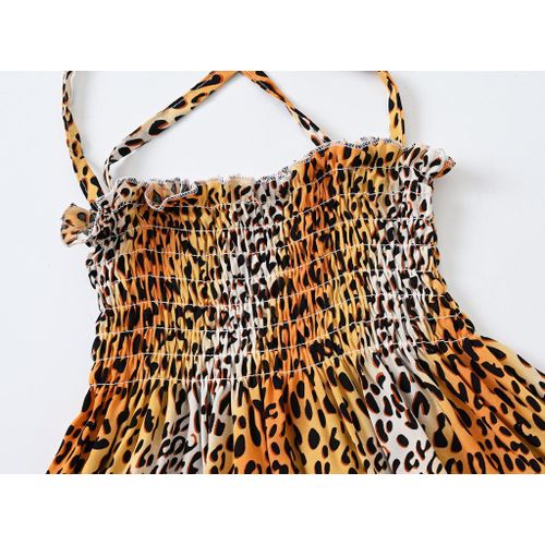 JOMAKE 1-7 Years Girls' Strappy Dress，Yellow leopard print - image 3