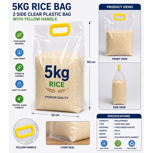 Generic 5kg Rice Pouch with Yellow Handle Packaging Bag - 10 pcs = 1 pack