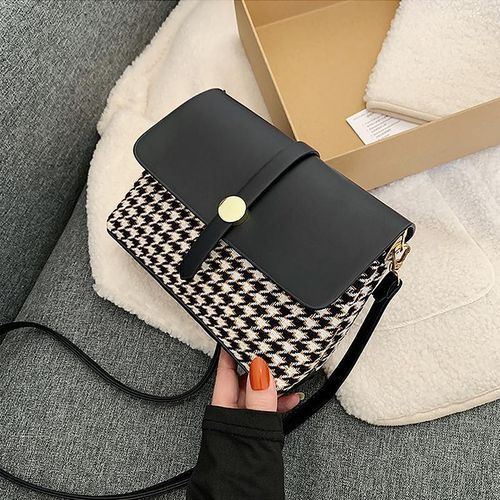 product_image_name-STY-Ladies Small Sling Bag Geometric Pattern Chain Bag Mini Cross-body Bag Purse - Black-2