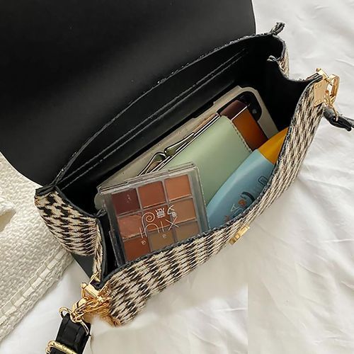 product_image_name-STY-Ladies Small Sling Bag Geometric Pattern Chain Bag Mini Cross-body Bag Purse - Black-3