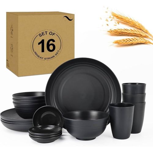 product_image_name-Generic-16 Pieces Plastic Dinner Set - Black -1