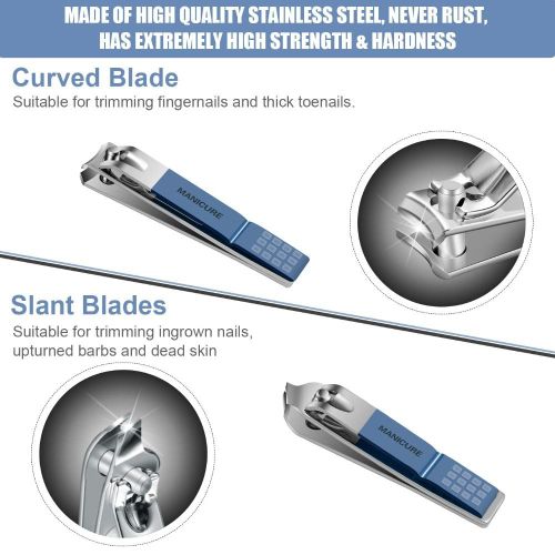 product_image_name-addigoes-16 Pcs Manicure Set, Professional Nail Clippers Pedicure Kit for Thick Nails - Stainless Steel Nail Care Tools with Travel Case, Grooming Kit for Men & Women (Blue）-4