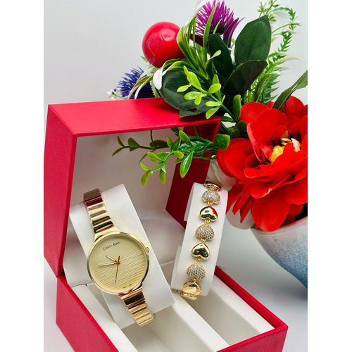 product_image_name-WRISTWATCH-2pcs Set Box Gift Watch with Bracelet - Women's Elegant Style Chain Watch - Ladies High Quality Jewelry  - Golden-1